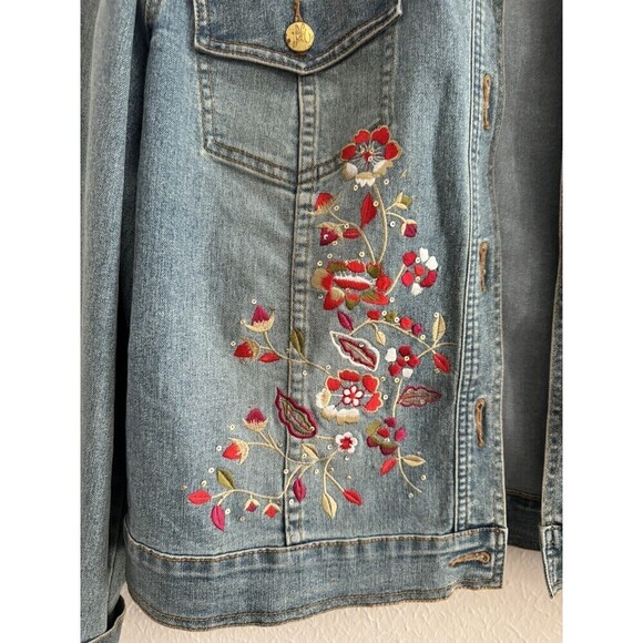 Lana Erica Vintage Floral Embroidered jean jacket jeans XL / 12 - Picture 3 of 8